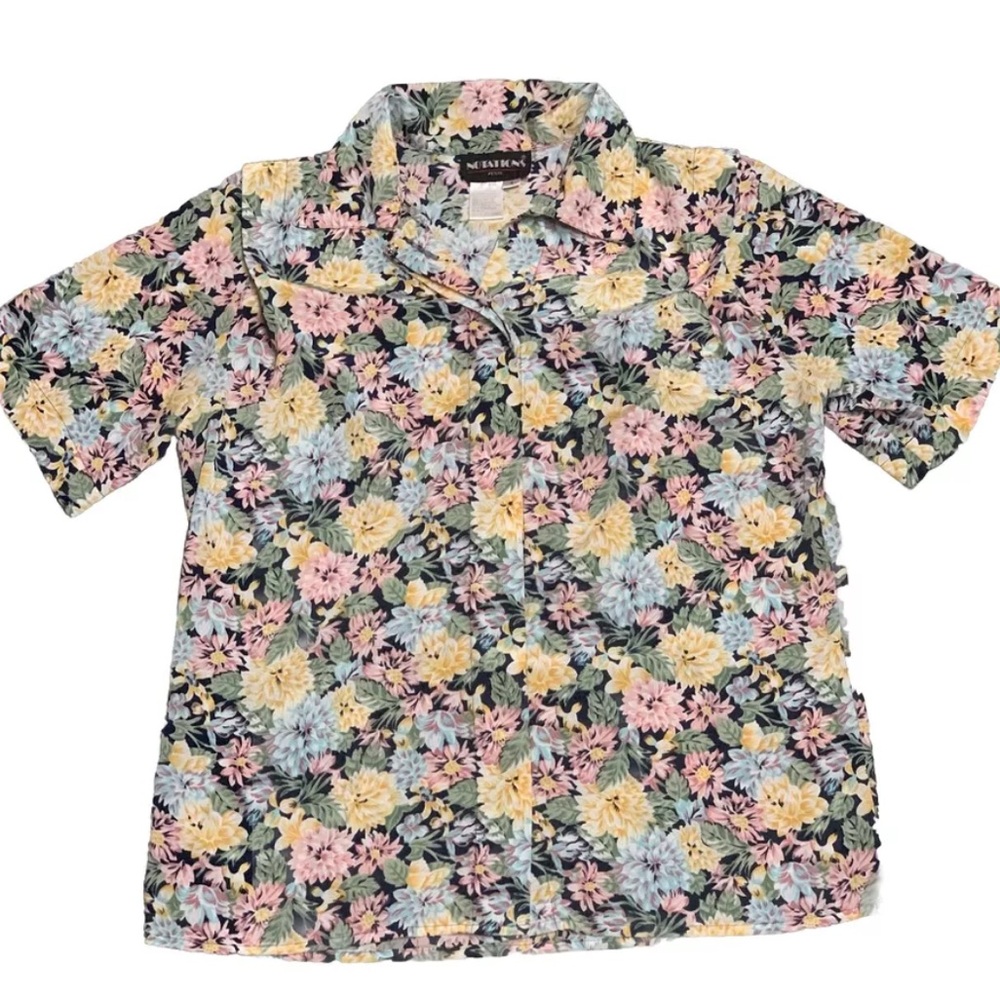 Vintage Hawaiian Shirt Notations Floral Tropical Button Down Size 4